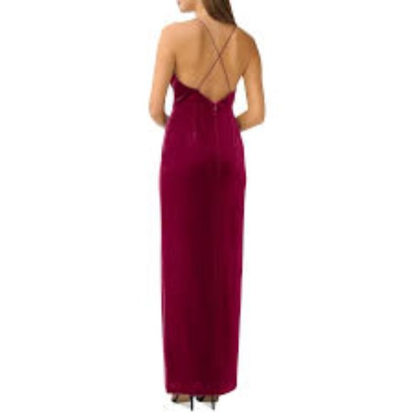Aidan Mattox pink magenta velvet ruched bow gown dress size 8 - Picture 3 of 6